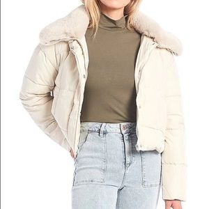 Long Sleeve Cozy with Removable Faux Fur Stand Collar Statement Puffer Jacket